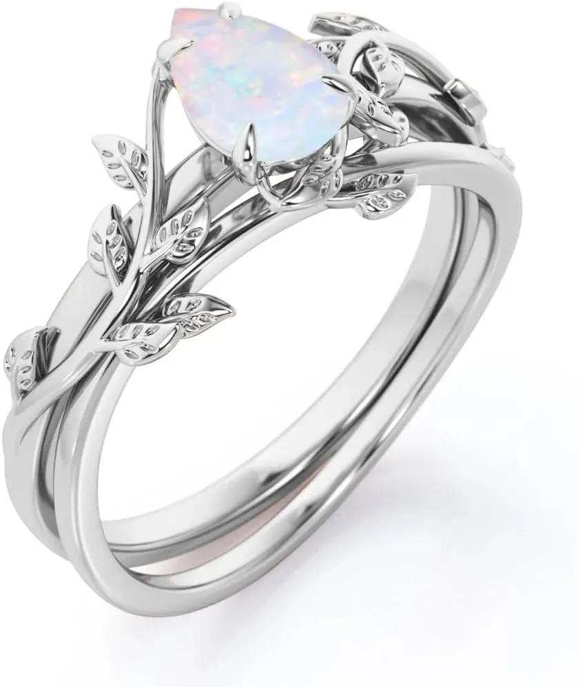 Opal Rings Sterling Silver Wedding Rings for Women, White Opal Engagement Promise Band Ring Anniversary Promise Rings for Her with Free Engraving