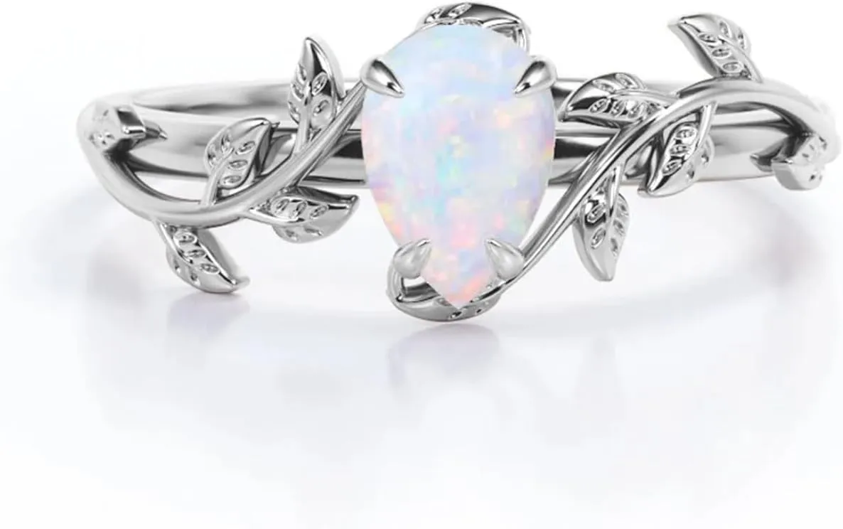 Opal Rings Sterling Silver Wedding Rings for Women, White Opal Engagement Promise Band Ring Anniversary Promise Rings for Her with Free Engraving