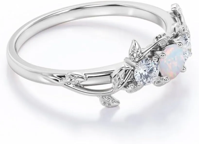 Opal Rings Sterling Silver Wedding Rings for Women, White Opal Engagement Promise Band Ring Anniversary Promise Rings for Her with Free Engraving