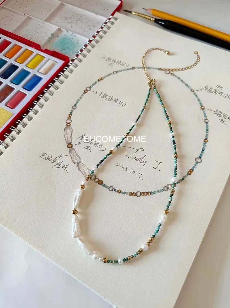 【Original】Van Gogh《Blooming Apricot Flower》｜Natural Turquoise Baroque Necklace