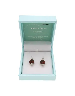 Outback Jasper Drop Earrings 10mm Bead on Rhodium Plated Silver Hooks