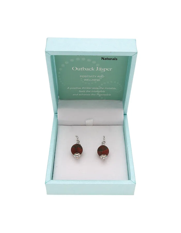 Outback Jasper Drop Earrings 10mm Bead on Rhodium Plated Silver Hooks