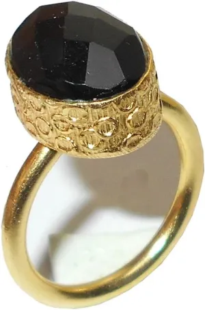 Oval Shape Handmade 18k Gold Vermeil Black Onyx Gemstone Stacking Ring