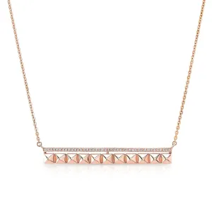 Pave Diamond And Spikes Bar Necklace In 14k Rose Gold