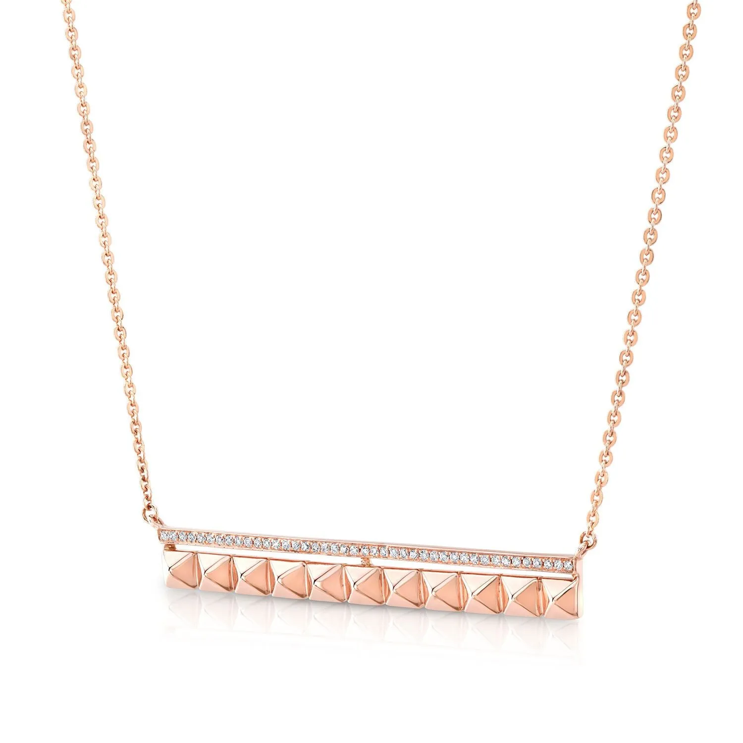 Pave Diamond And Spikes Bar Necklace In 14k Rose Gold