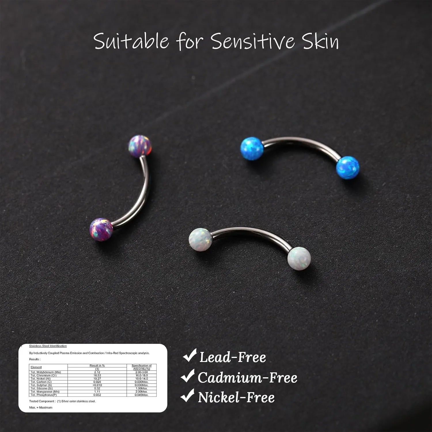 PEAKLINK G23 Titanium Eyebrow Piercing Jewelry - Curved Barbell 16G Eyebrow & Belly Button Rings - 6mm-12mm