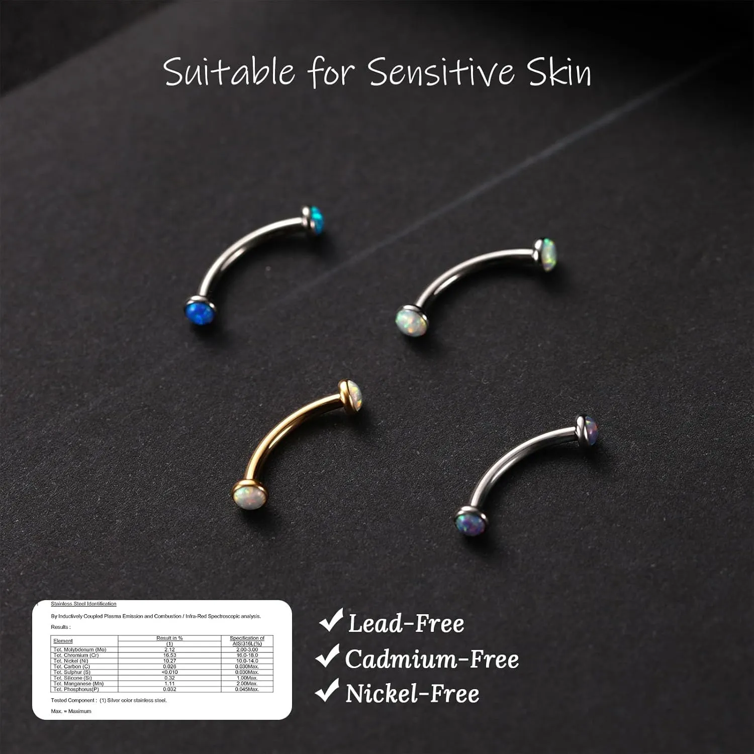 PEAKLINK G23 Titanium Eyebrow Piercing Jewelry - Curved Barbell 16G Eyebrow & Belly Button Rings - 6mm-12mm