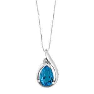 Pear Shaped Blue Topaz and Diamond Pendant