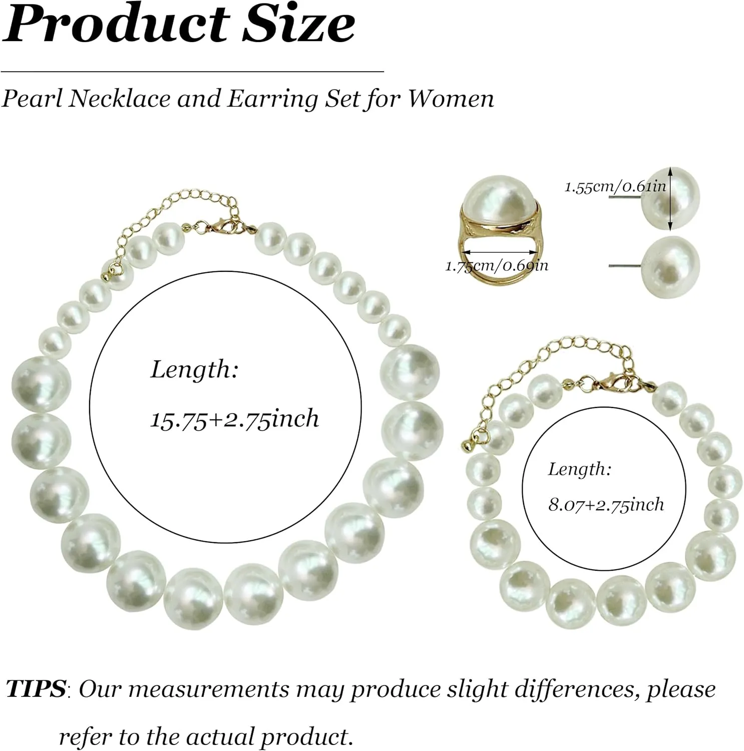 Pearl Necklace and Earring Set Pearl Wedding Jewelry Set for Women Chunky Pearls Choker Necklaces Stud Earrings Bride Bridesmaid Wedding Jewelry Gifts
