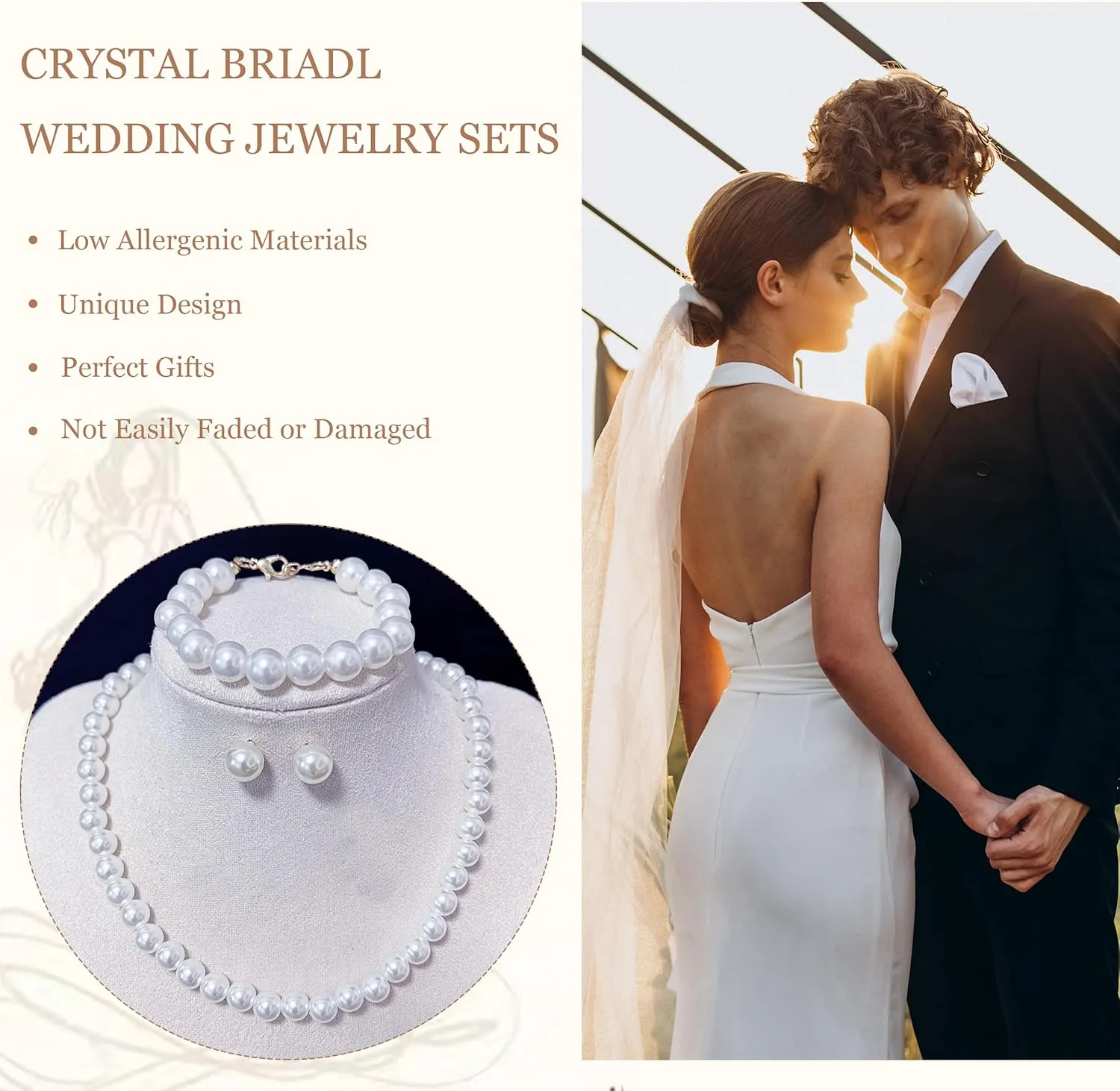 Pearl Necklace and Earring Set Pearl Wedding Jewelry Set for Women Chunky Pearls Choker Necklaces Stud Earrings Bride Bridesmaid Wedding Jewelry Gifts