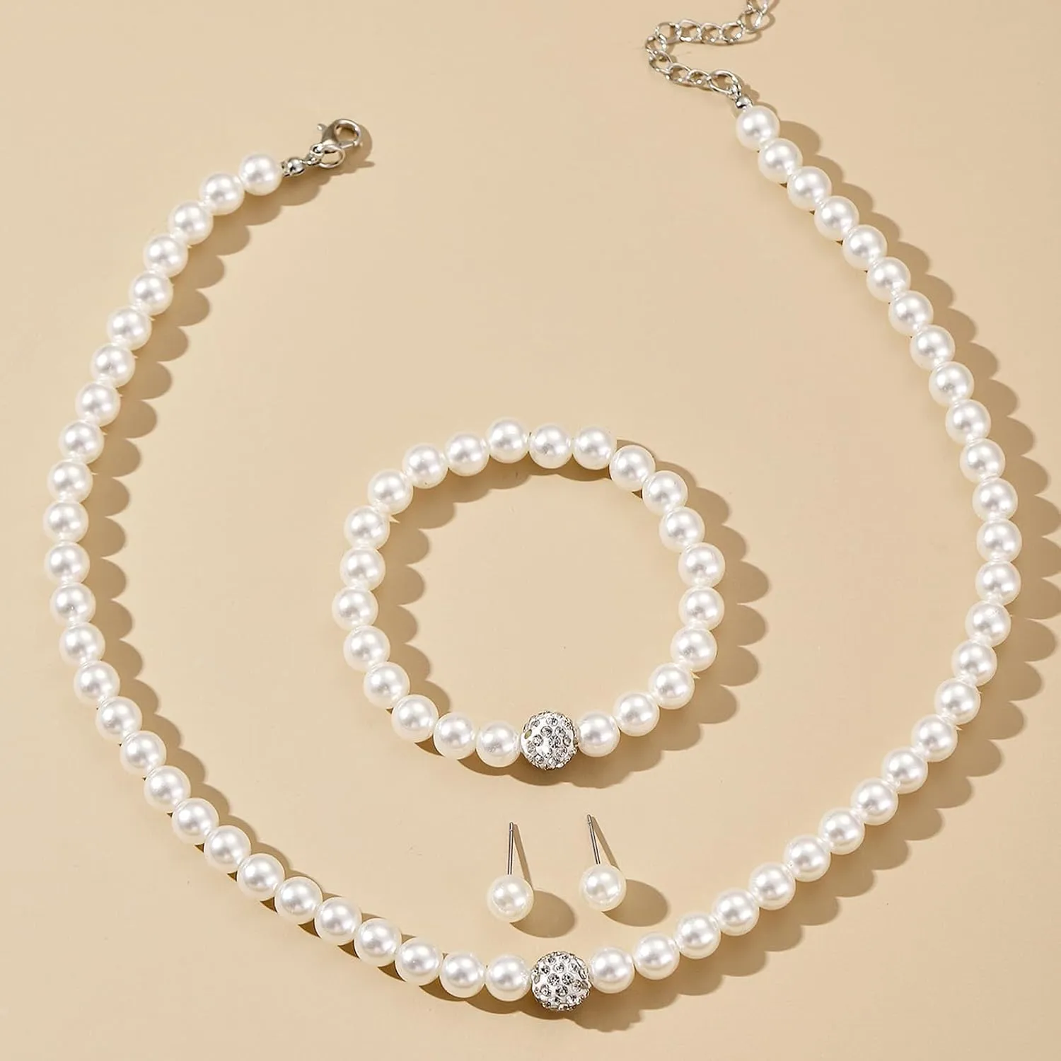 Pearl Necklace and Earring Set Pearl Wedding Jewelry Set for Women Chunky Pearls Choker Necklaces Stud Earrings Bride Bridesmaid Wedding Jewelry Gifts