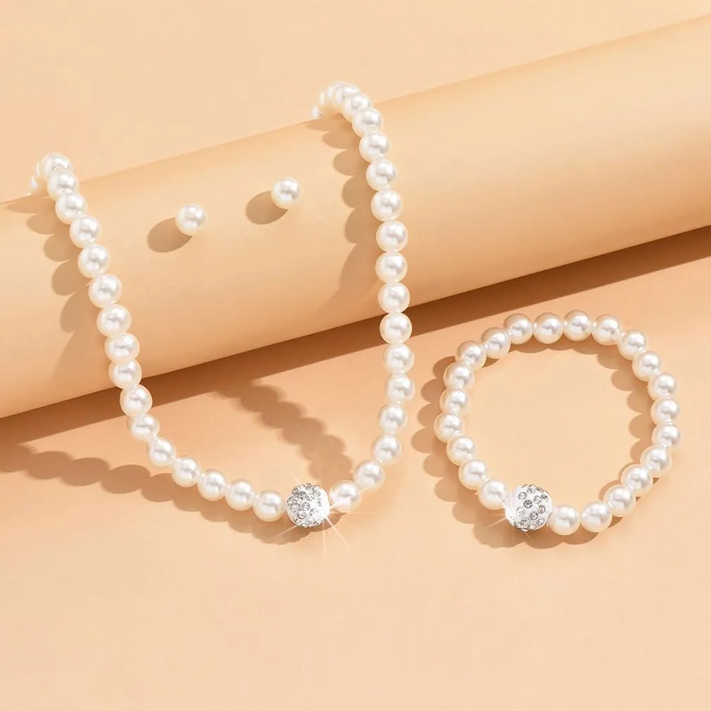 Pearl Necklace and Earring Set Pearl Wedding Jewelry Set for Women Chunky Pearls Choker Necklaces Stud Earrings Bride Bridesmaid Wedding Jewelry Gifts