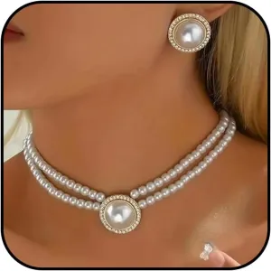 Pearl Necklace and Earring Set Pearl Wedding Jewelry Set for Women Chunky Pearls Choker Necklaces Stud Earrings Bride Bridesmaid Wedding Jewelry Gifts