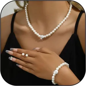 Pearl Necklace and Earring Set Pearl Wedding Jewelry Set for Women Chunky Pearls Choker Necklaces Stud Earrings Bride Bridesmaid Wedding Jewelry Gifts