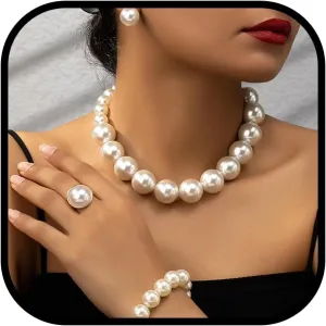 Pearl Necklace and Earring Set Pearl Wedding Jewelry Set for Women Chunky Pearls Choker Necklaces Stud Earrings Bride Bridesmaid Wedding Jewelry Gifts