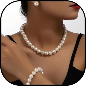 Pearl Necklace and Earring Set Pearl Wedding Jewelry Set for Women Chunky Pearls Choker Necklaces Stud Earrings Bride Bridesmaid Wedding Jewelry Gifts