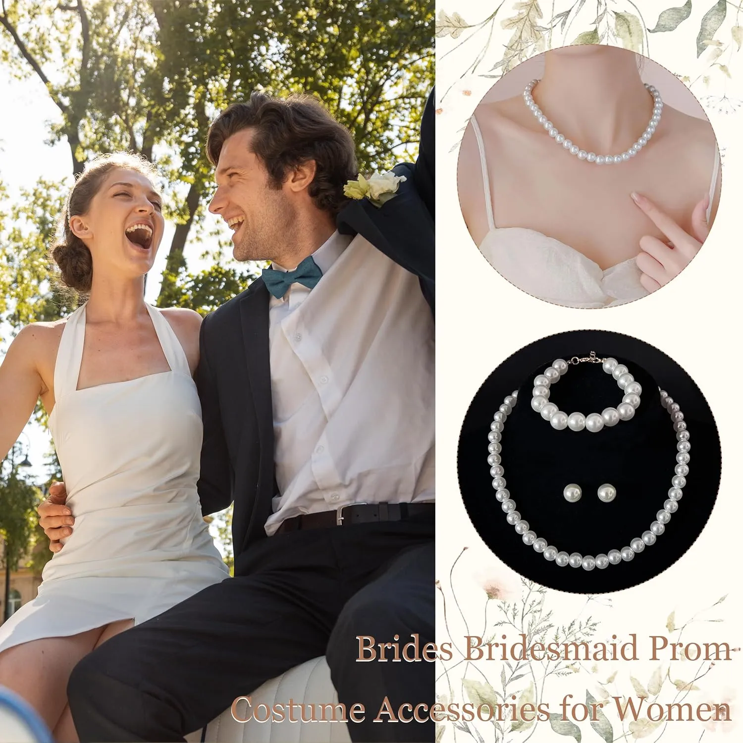 Pearl Necklace and Earring Set Pearl Wedding Jewelry Set for Women Chunky Pearls Choker Necklaces Stud Earrings Bride Bridesmaid Wedding Jewelry Gifts