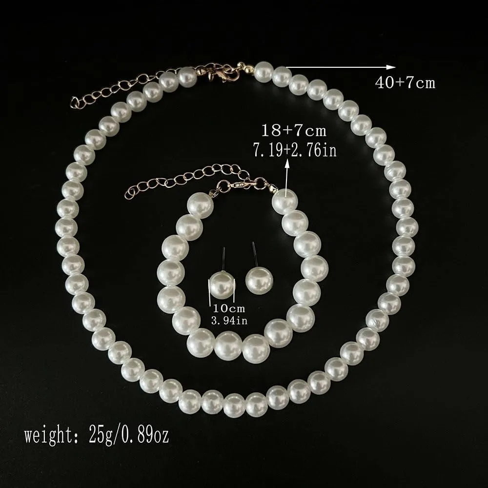 Pearl Necklace and Earring Set Pearl Wedding Jewelry Set for Women Chunky Pearls Choker Necklaces Stud Earrings Bride Bridesmaid Wedding Jewelry Gifts