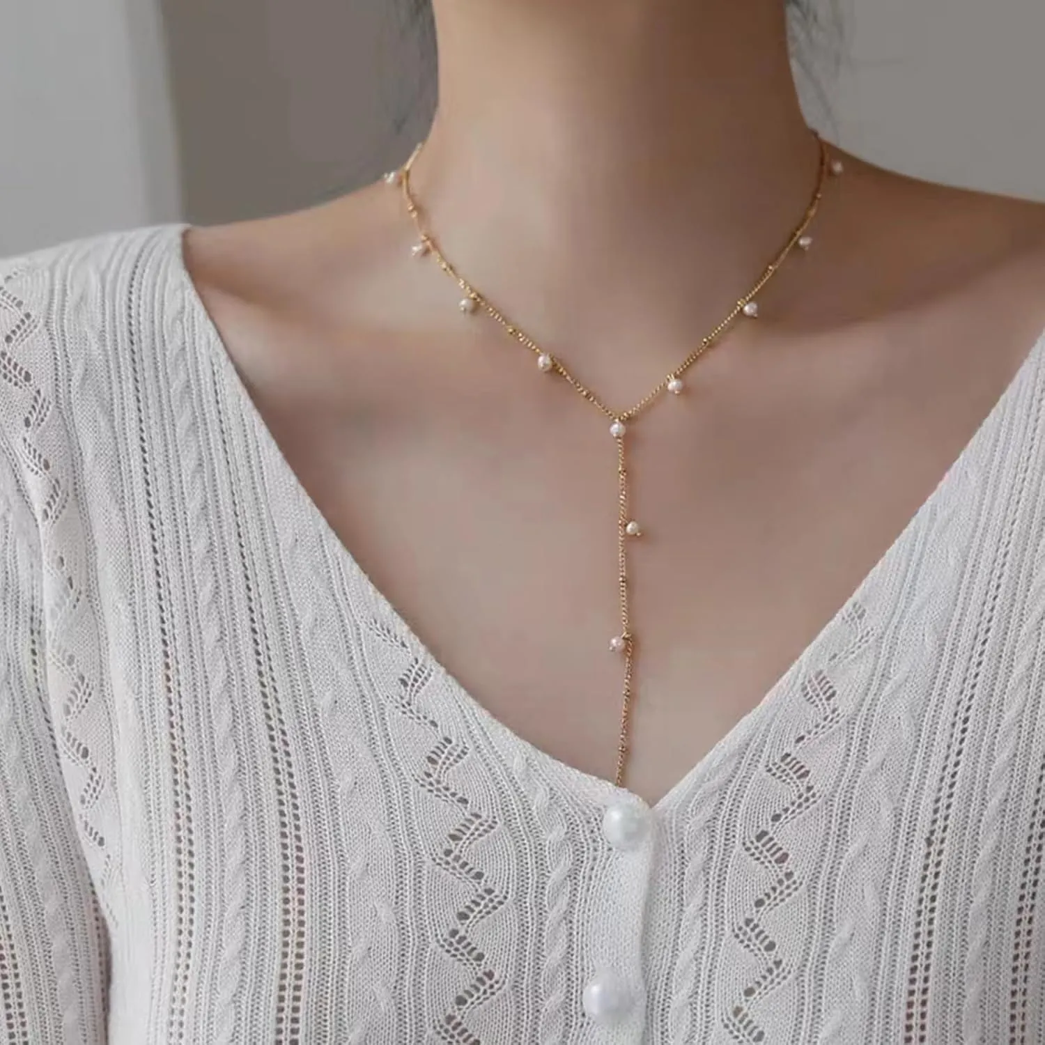 Pearl Necklace for Women Gold Pearl Choker Necklace Pearl Layered Winding Necklaces Pearl Y Necklaces for Girls