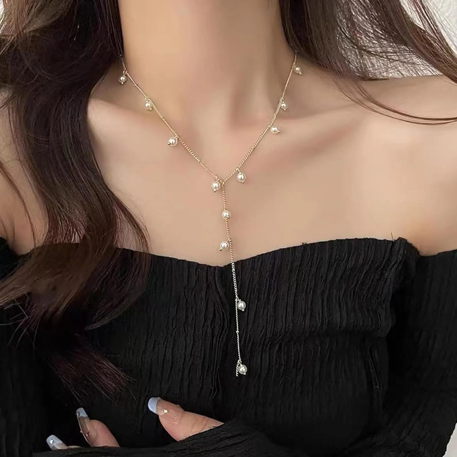 Pearl Necklace for Women Gold Pearl Choker Necklace Pearl Layered Winding Necklaces Pearl Y Necklaces for Girls