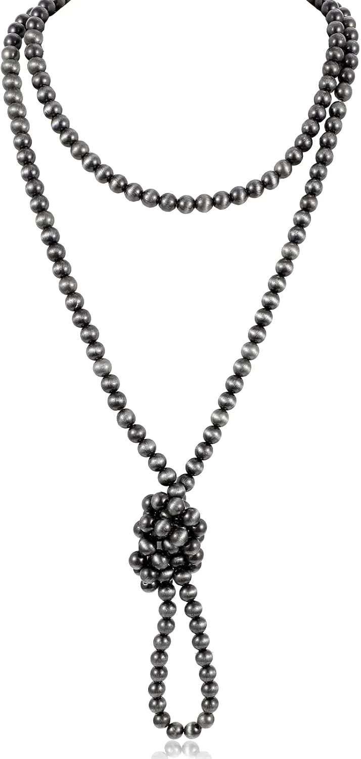 Pearl Necklace Long Western Jewelry Adjustable Boho Layered Choker for Women Vintage Beaded Handmade Cowgirls Gifts