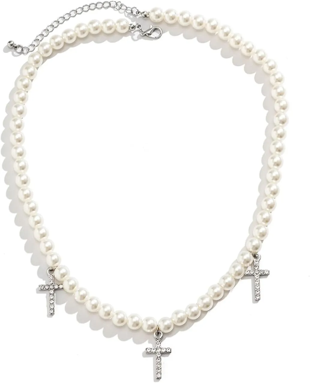 Pearl Necklace Men Layered Pearl Choker Necklaces Faux Pearl Chain Necklace for Men Boys
