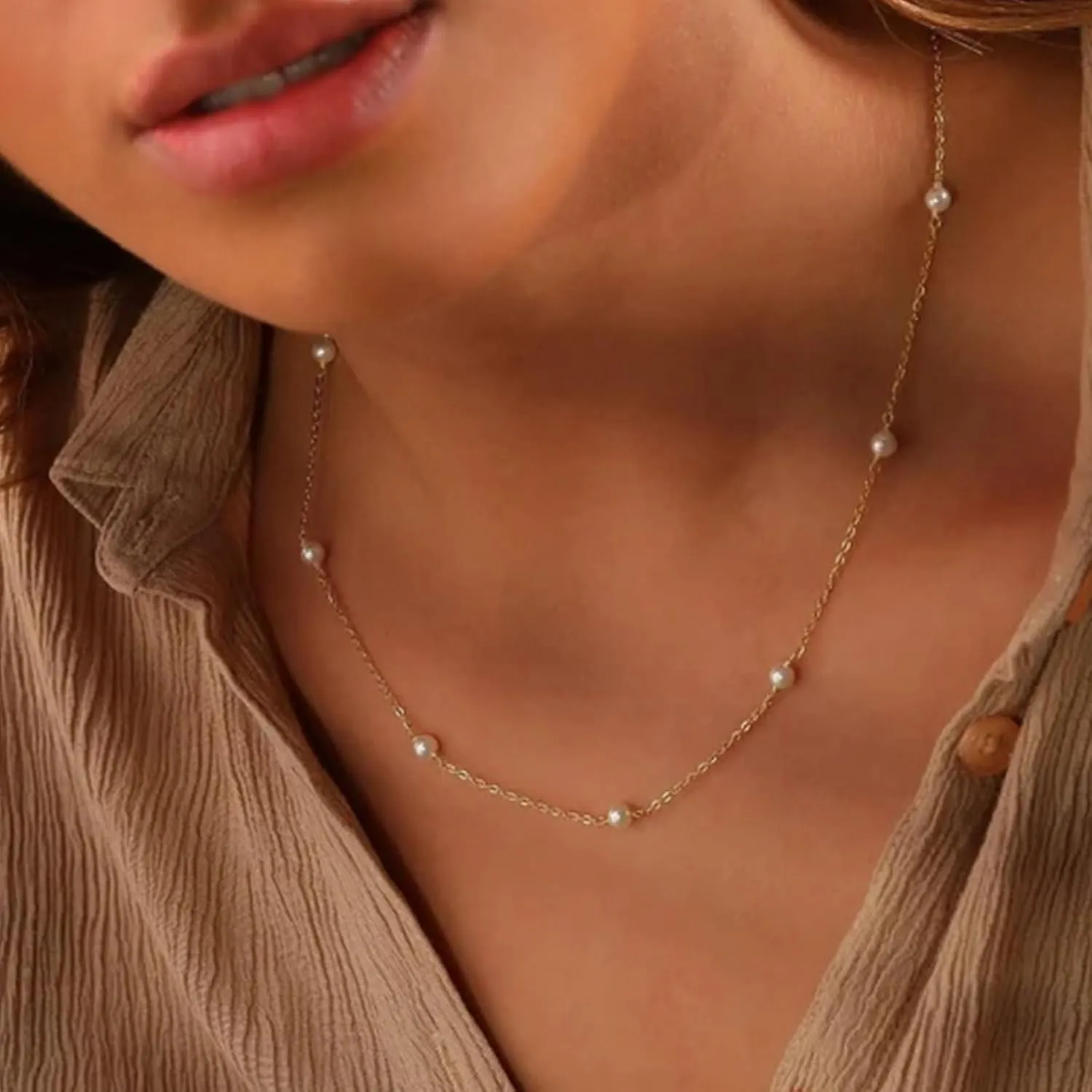 Pearl Necklaces for Women Dainty Pearl Charm Necklace Trendy 14k Gold Pearl Necklace Stacked Pearl Jewelry Gifts for Women Trendy Stuff Wedding Jewelry
