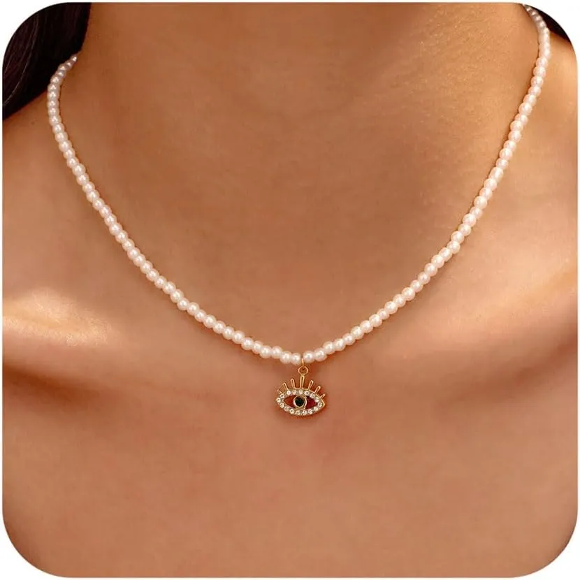 Pearl Necklaces for Women Gold Beach Shell Pendant Necklace Trendy Layered Pearl Choker Necklaces Boho Summer Jewelry Gifts for Women