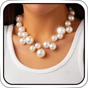 Pearl Statement Choker Necklaces Chunky Bead Necklace for Women