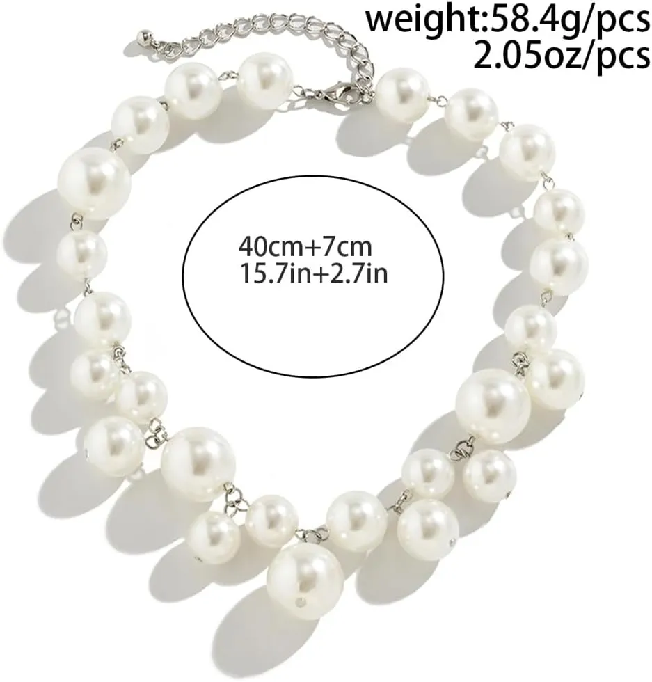 Pearl Statement Choker Necklaces Chunky Bead Necklace for Women