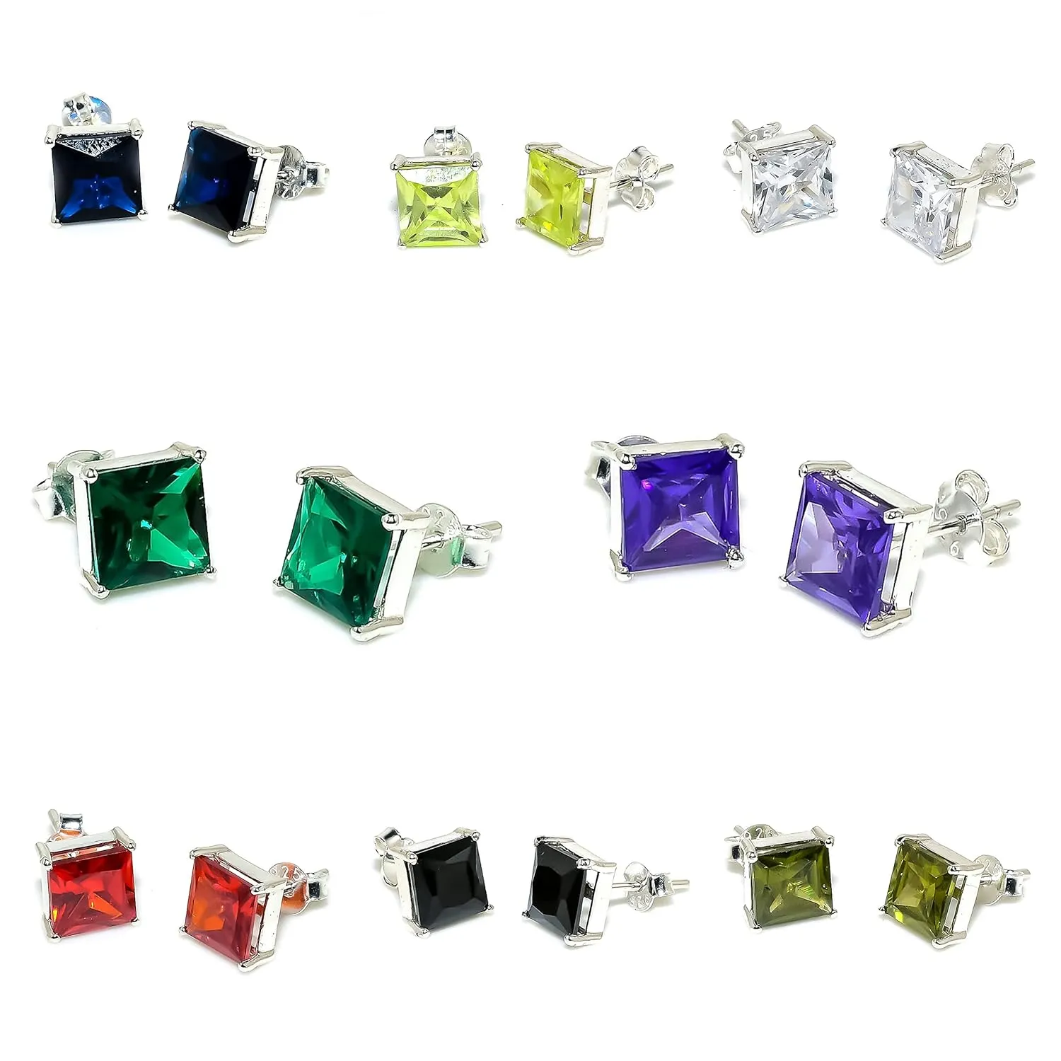 Peridot Gemstone Earrings For Men 925 Sterling Silver Ear Cuff Stud for Male Designer's Men's Jewelry (Silver, 2 piece)