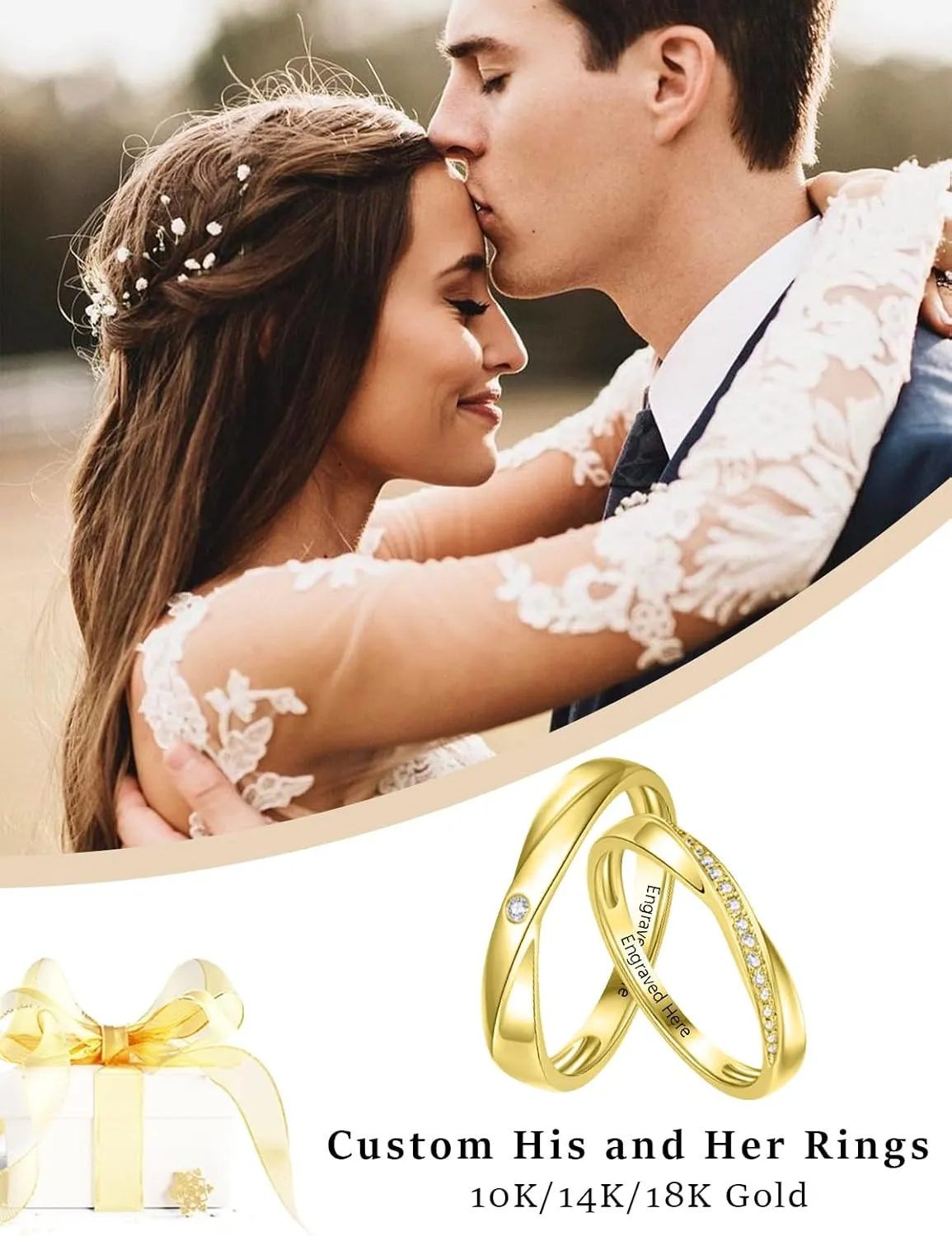 Personalized 10K 14K 18K Gold Moissanite Promise Ring for Couples Engagement Rings for Couples Set Couple Rings for Him and Her Birthday Anniversary Valentine's Day Gift