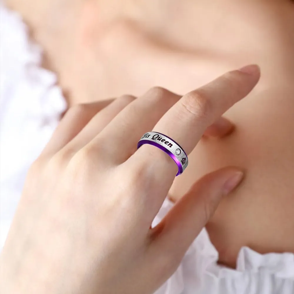 Personalized Engraved Couple Rings Set Promise Rings for Him and Her Purple Custom Heart Engagement Rings Matching Wedding Rings for Men and Women Set, Size 5-13,with Jewelry Gift Box
