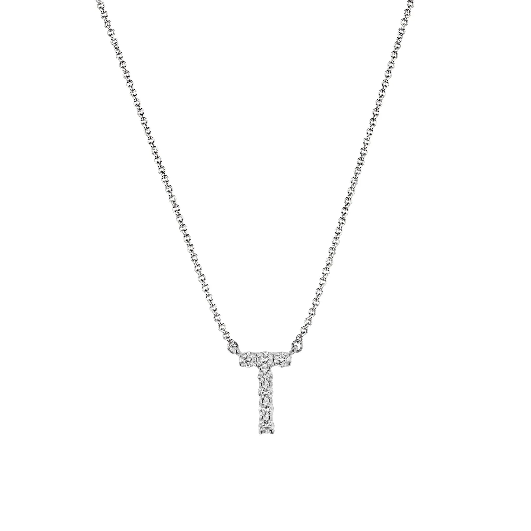 Personalized Initial Pendant Necklace in 18k Gold with Diamonds T-21 WHITE 18K X WHITE