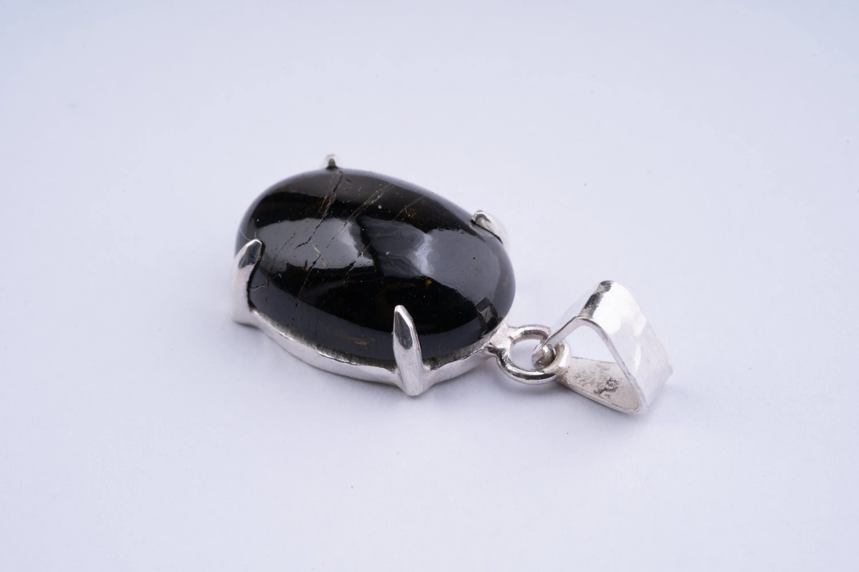 Petite Crystal Jewel with Oval Shaped Green Gem Tourmaline, Sterling Silver Pendant, Wire Frame Claw Set, Elegant Shiny Finish Design