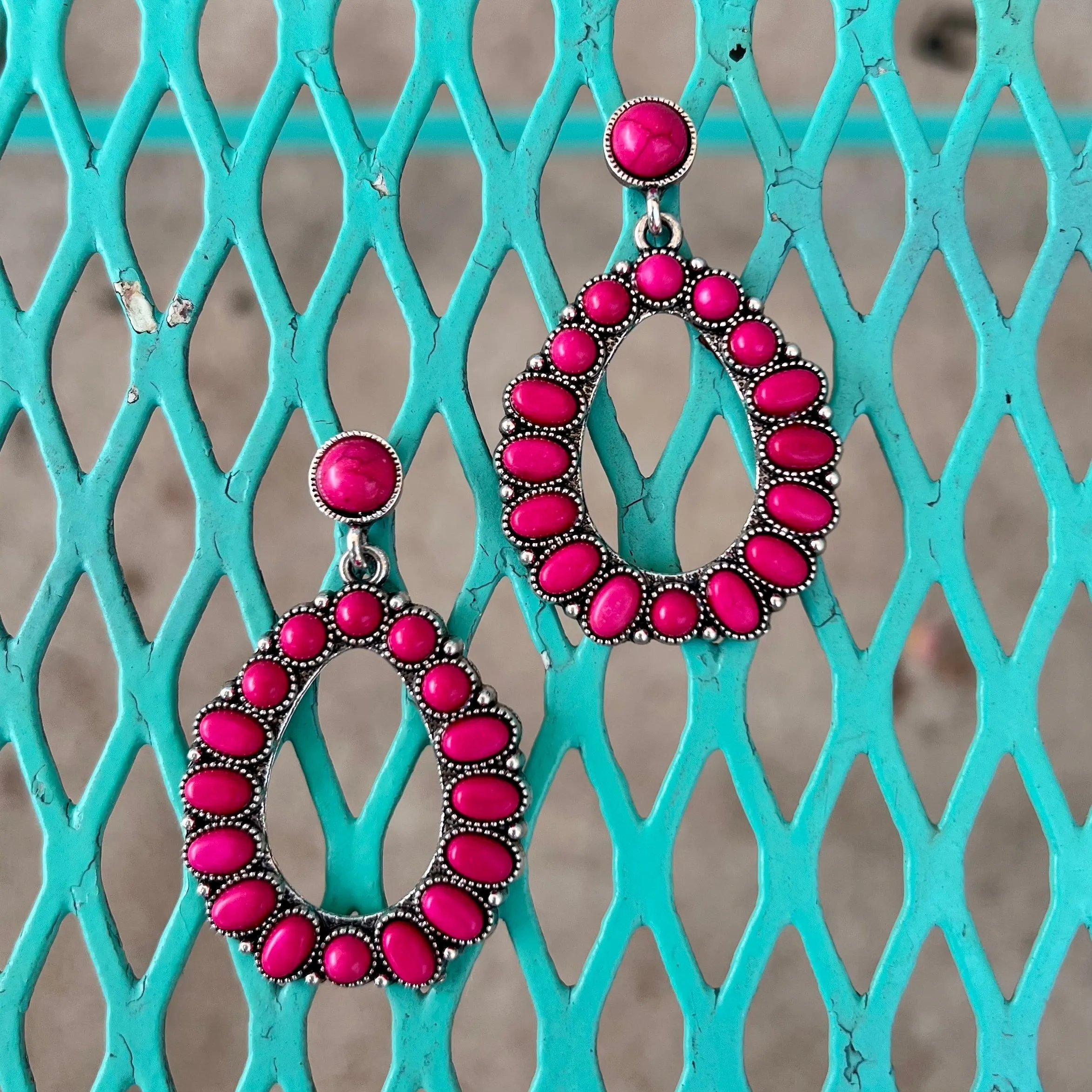 Pink Stone Tear Drop Earrings