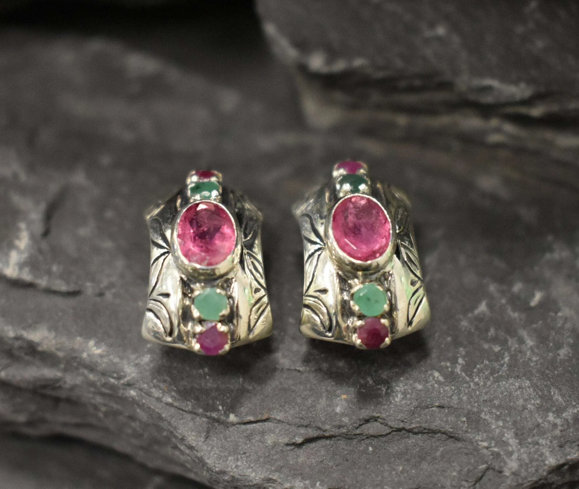 Pink Tourmaline Earrings - Tribal Bezel Earrings - Chunky Boho Earrings