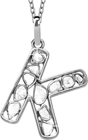 Polki Diamond Initial Necklaces for Women in 925 Sterling Silver Platinum Plated - Size 20" A-Z Letter Necklace I4 Clarity Jewelry - Anniversary Wedding Engagement Trendy Birthday Gifts for Women