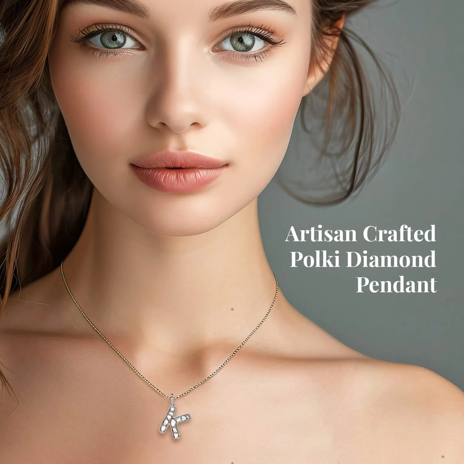Polki Diamond Initial Necklaces for Women in 925 Sterling Silver Platinum Plated - Size 20" A-Z Letter Necklace I4 Clarity Jewelry - Anniversary Wedding Engagement Trendy Birthday Gifts for Women