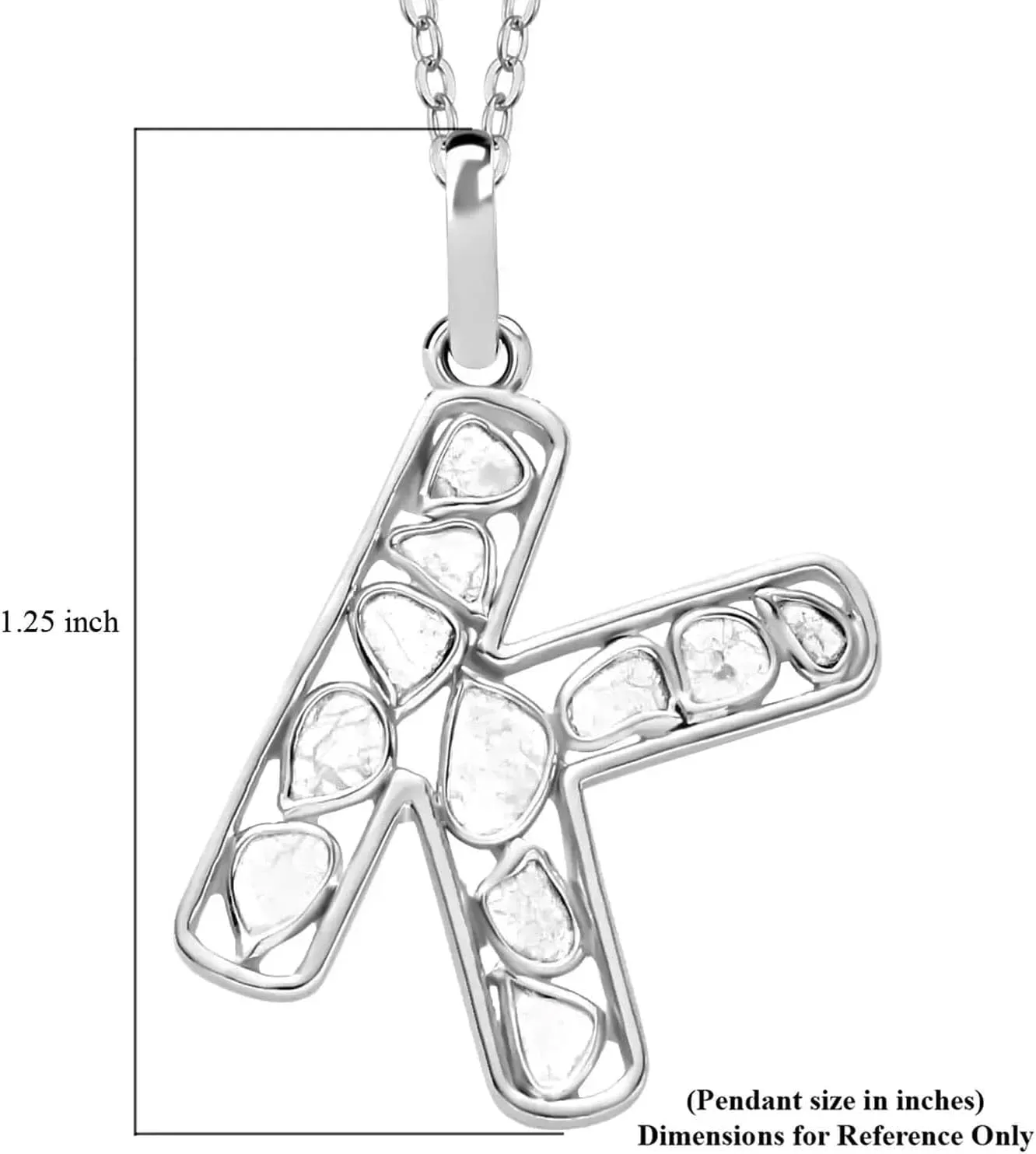 Polki Diamond Initial Necklaces for Women in 925 Sterling Silver Platinum Plated - Size 20" A-Z Letter Necklace I4 Clarity Jewelry - Anniversary Wedding Engagement Trendy Birthday Gifts for Women