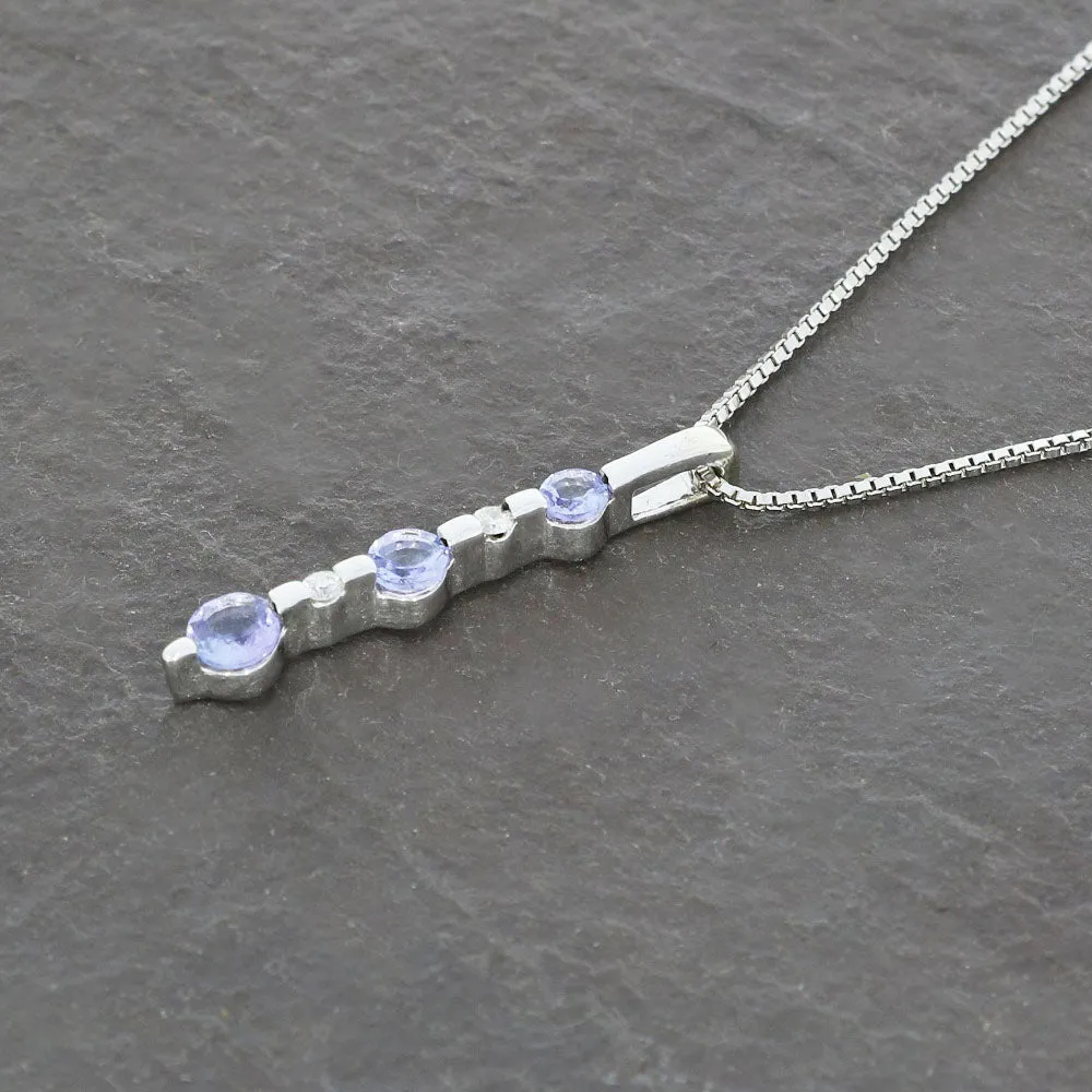 Pre Owned 9ct White Gold Diamond and Tanzanite Pendant for Necklace