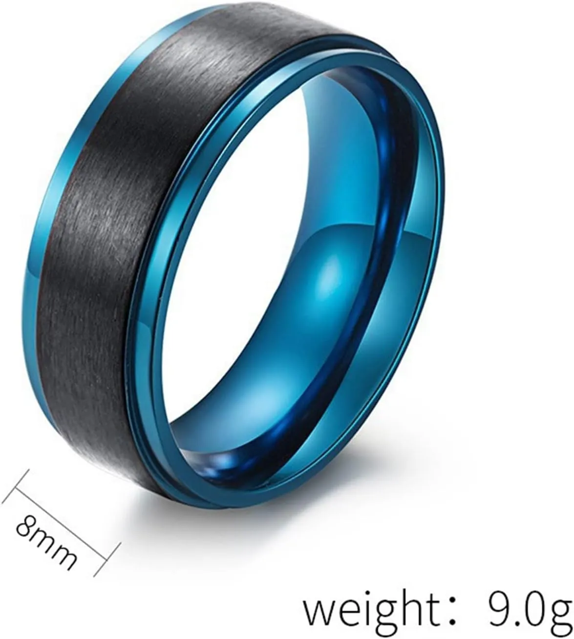 Promise Ring Love, Men Rings Stainless Steel Fashion 2PCS Titanium Blue and Black Brushed Ring 8mm Wedding Bands for Couple Mother's Day Jewelry