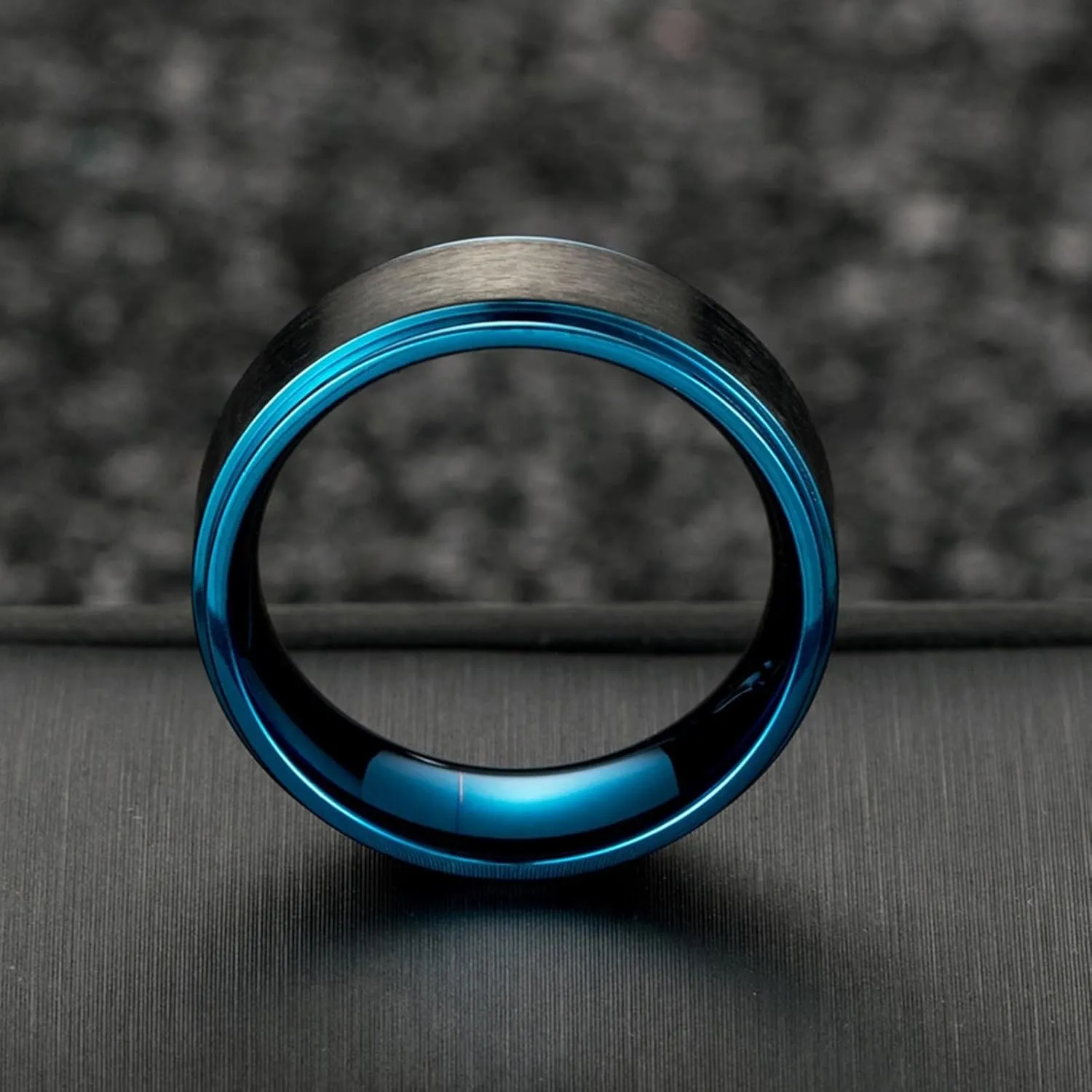 Promise Ring Love, Men Rings Stainless Steel Fashion 2PCS Titanium Blue and Black Brushed Ring 8mm Wedding Bands for Couple Mother's Day Jewelry