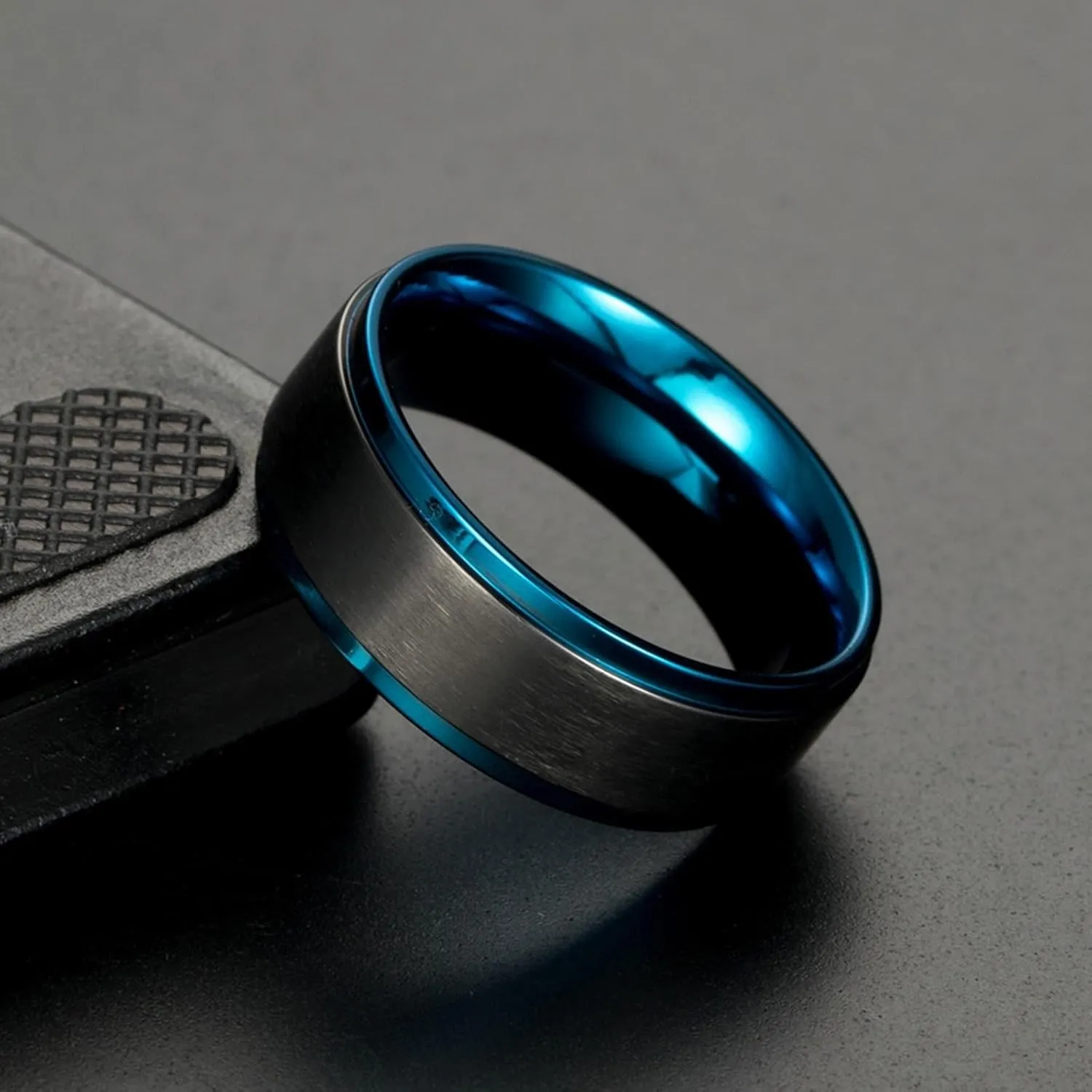 Promise Ring Love, Men Rings Stainless Steel Fashion 2PCS Titanium Blue and Black Brushed Ring 8mm Wedding Bands for Couple Mother's Day Jewelry
