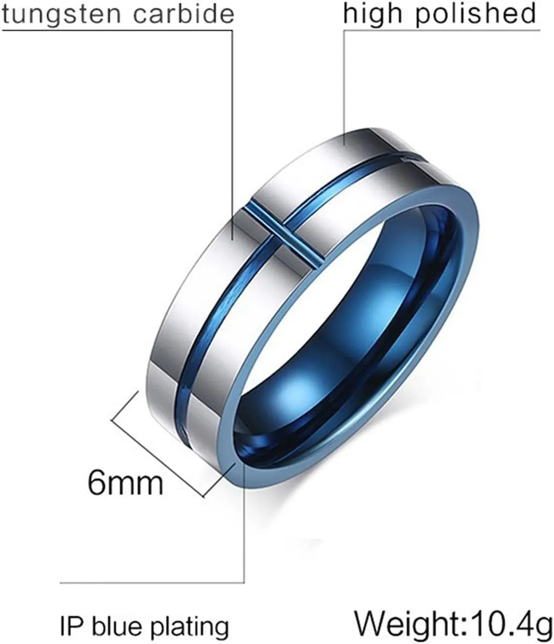 Promise Rings for Couples Set, Tungsten Wedding Rings for Men Silver Blue 6mm Black Brushed Ring Beveled Edge Rings for Men and Women