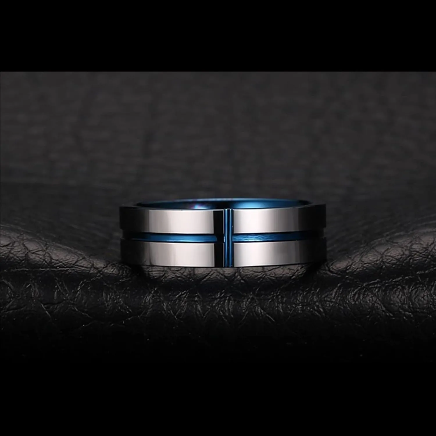 Promise Rings for Couples Set, Tungsten Wedding Rings for Men Silver Blue 6mm Black Brushed Ring Beveled Edge Rings for Men and Women