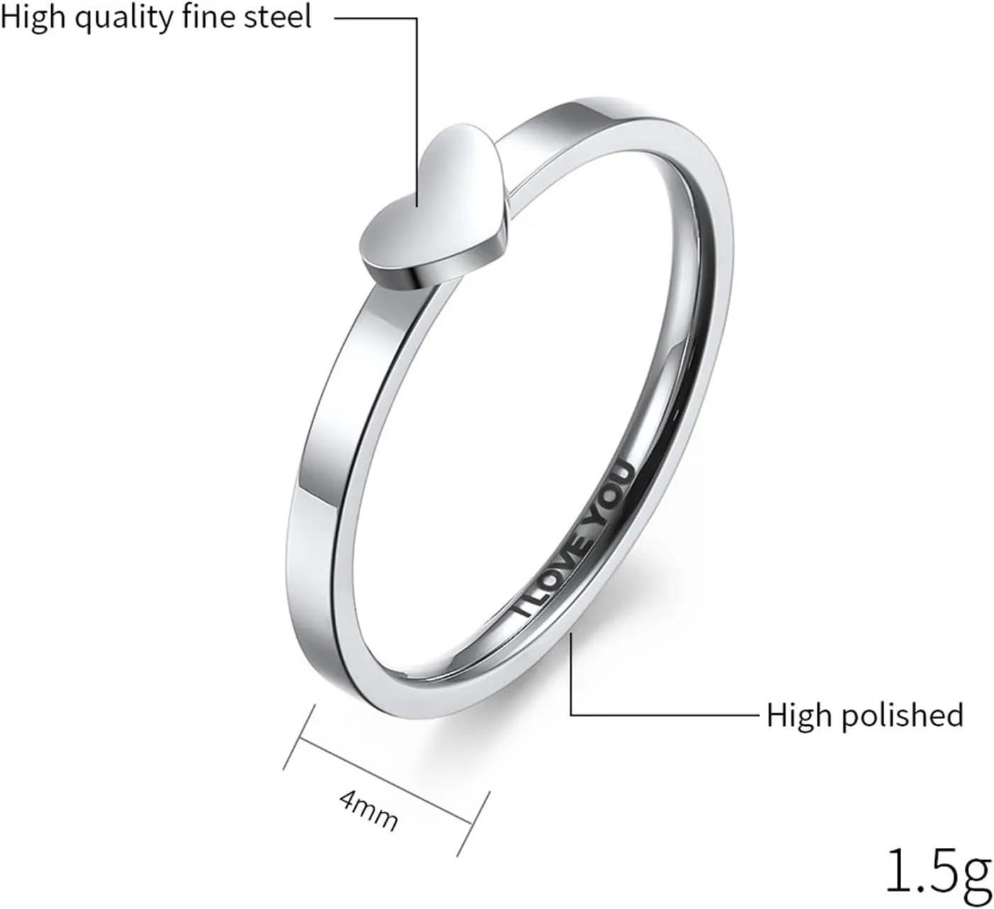 Promise Rings for Him Engraved, Men Rings Stainless Steel Goth 2PCS Titanium Matching Heart Ring I Love You Wedding Bands for Couple Valentines Day