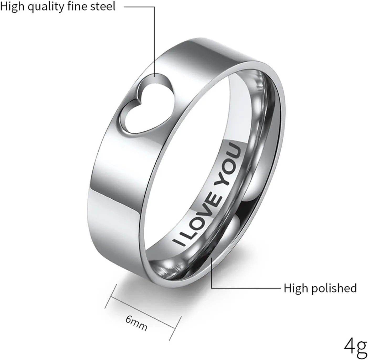 Promise Rings for Him Engraved, Men Rings Stainless Steel Goth 2PCS Titanium Matching Heart Ring I Love You Wedding Bands for Couple Valentines Day