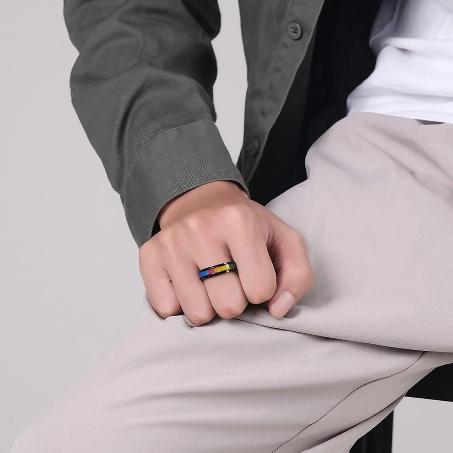 Promise Rings for Young Couples, Band Rings for Women Stainless Steel 2PCS Titanium Black Rotating Lgbt Ring 6mm Size Women 6 Men 7 for Fathers Day