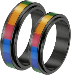 Promise Rings for Young Couples, Band Rings for Women Stainless Steel 2PCS Titanium Black Rotating Lgbt Ring 6mm Size Women 6 Men 7 for Fathers Day